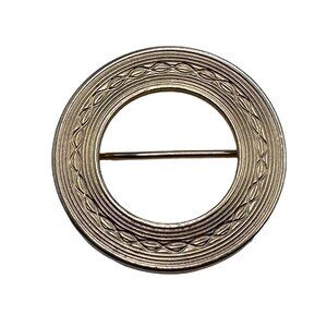 Vintage Pin Brooch Women Gold Toned Textured Wreath Circle Design 1.25"